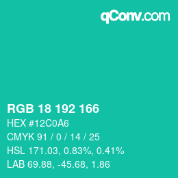 颜色代码: RGB 18 192 166 | qconv.com