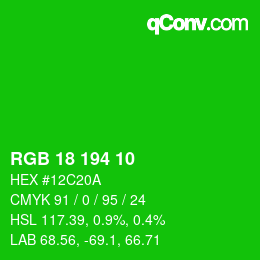 カラーコード: RGB 18 194 10 | qconv.com