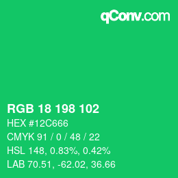 Color code: RGB 18 198 102 | qconv.com