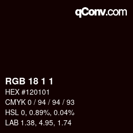 カラーコード: RGB 18 1 1 | qconv.com
