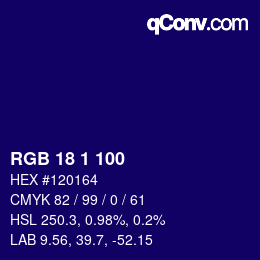 Color code: RGB 18 1 100 | qconv.com