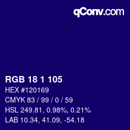 Color code: RGB 18 1 105 | qconv.com