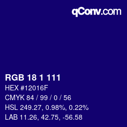 Color code: RGB 18 1 111 | qconv.com