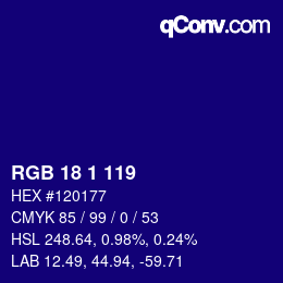 カラーコード: RGB 18 1 119 | qconv.com