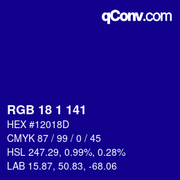 Code couleur: RGB 18 1 141 | qconv.com