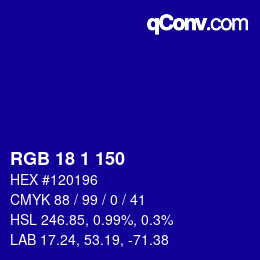 カラーコード: RGB 18 1 150 | qconv.com