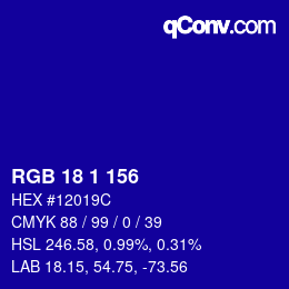 Color code: RGB 18 1 156 | qconv.com