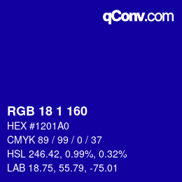 Color code: RGB 18 1 160 | qconv.com