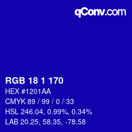 Color code: RGB 18 1 170 | qconv.com