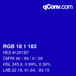 Color code: RGB 18 1 183 | qconv.com