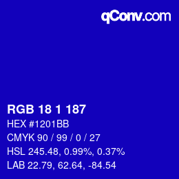 Color code: RGB 18 1 187 | qconv.com