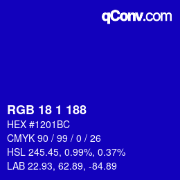 Color code: RGB 18 1 188 | qconv.com