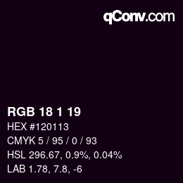 颜色代码: RGB 18 1 19 | qconv.com