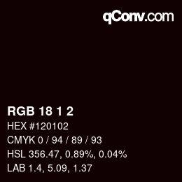 カラーコード: RGB 18 1 2 | qconv.com
