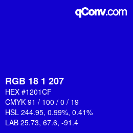 Color code: RGB 18 1 207 | qconv.com