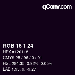 Color code: RGB 18 1 24 | qconv.com
