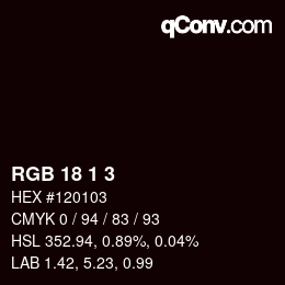 Color code: RGB 18 1 3 | qconv.com