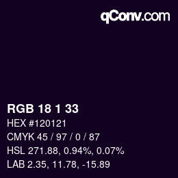 Color code: RGB 18 1 33 | qconv.com