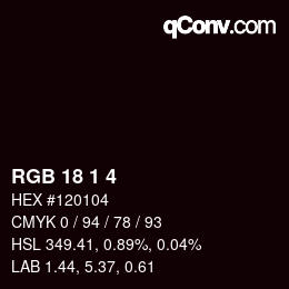カラーコード: RGB 18 1 4 | qconv.com