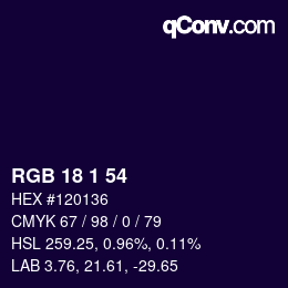 カラーコード: RGB 18 1 54 | qconv.com