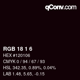 カラーコード: RGB 18 1 6 | qconv.com