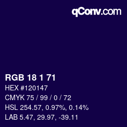 Color code: RGB 18 1 71 | qconv.com