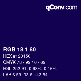 Color code: RGB 18 1 80 | qconv.com