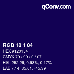 カラーコード: RGB 18 1 84 | qconv.com