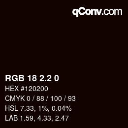 カラーコード: RGB 18 2.2 0 | qconv.com