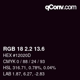 カラーコード: RGB 18 2.2 13.6 | qconv.com