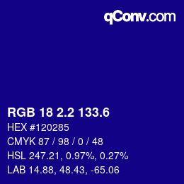 カラーコード: RGB 18 2.2 133.6 | qconv.com