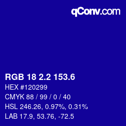 カラーコード: RGB 18 2.2 153.6 | qconv.com