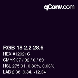 カラーコード: RGB 18 2.2 28.6 | qconv.com
