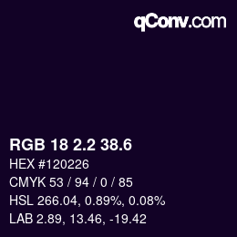 カラーコード: RGB 18 2.2 38.6 | qconv.com