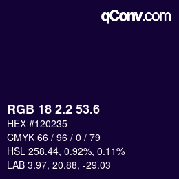 カラーコード: RGB 18 2.2 53.6 | qconv.com