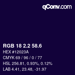 カラーコード: RGB 18 2.2 58.6 | qconv.com