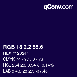 カラーコード: RGB 18 2.2 68.6 | qconv.com