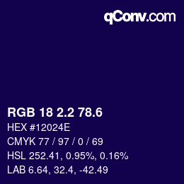 カラーコード: RGB 18 2.2 78.6 | qconv.com
