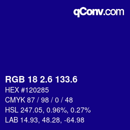 カラーコード: RGB 18 2.6 133.6 | qconv.com