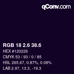 カラーコード: RGB 18 2.6 38.6 | qconv.com