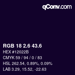カラーコード: RGB 18 2.6 43.6 | qconv.com