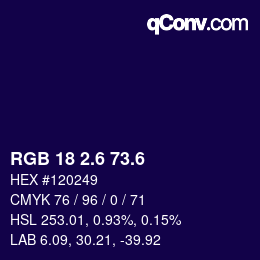 カラーコード: RGB 18 2.6 73.6 | qconv.com
