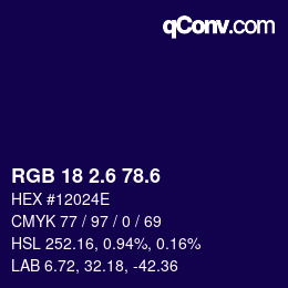 カラーコード: RGB 18 2.6 78.6 | qconv.com