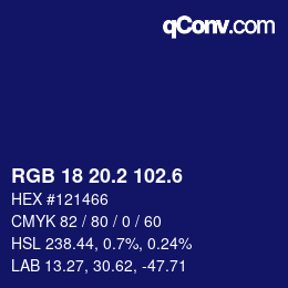 カラーコード: RGB 18 20.2 102.6 | qconv.com