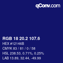 カラーコード: RGB 18 20.2 107.6 | qconv.com
