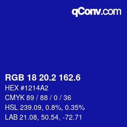 カラーコード: RGB 18 20.2 162.6 | qconv.com