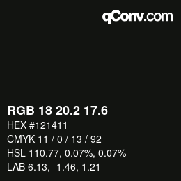 カラーコード: RGB 18 20.2 17.6 | qconv.com
