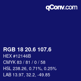 カラーコード: RGB 18 20.6 107.6 | qconv.com