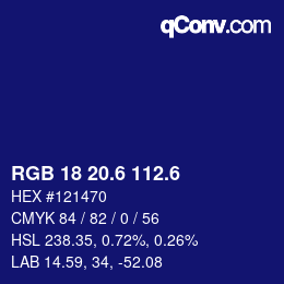 カラーコード: RGB 18 20.6 112.6 | qconv.com
