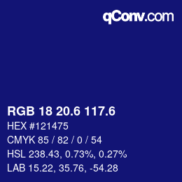 カラーコード: RGB 18 20.6 117.6 | qconv.com